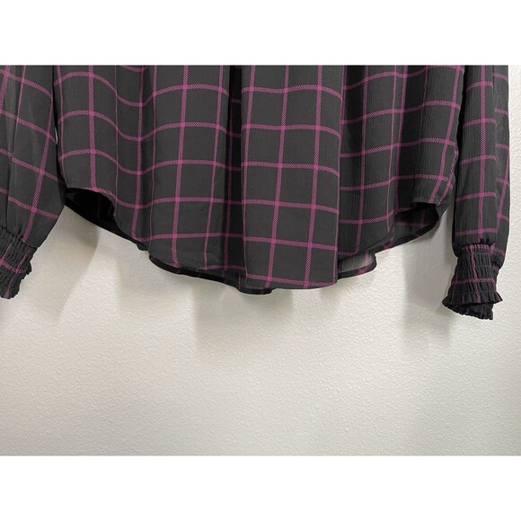 Torrid Crinkle Chiffon Smocked High Neck Blouse Black Purple Size 1 (XL 14/16) - Picture 8 of 16